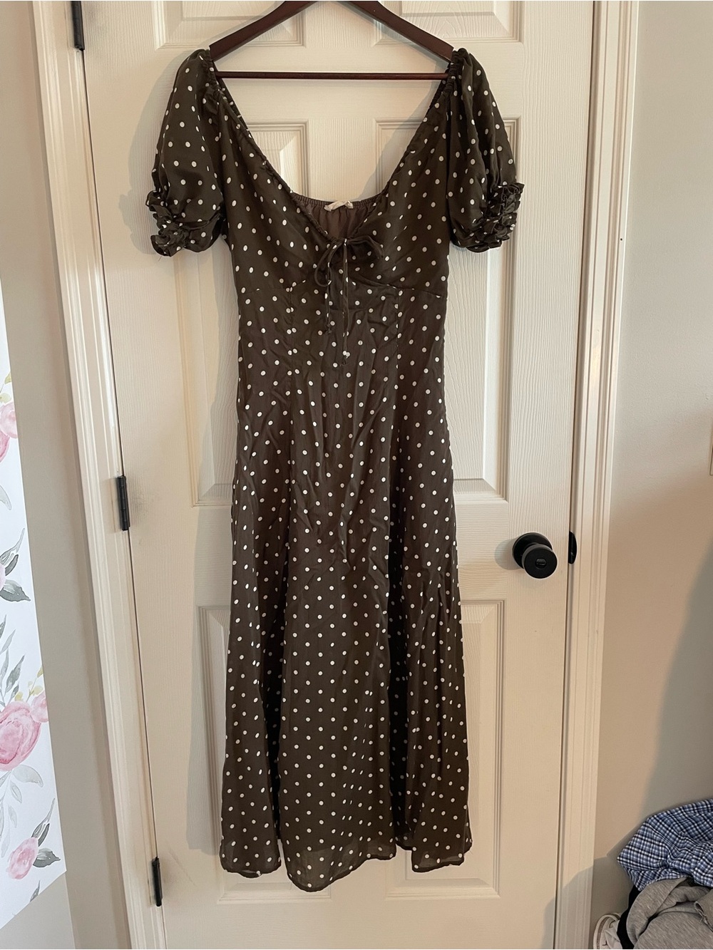 By Together Brown Polka Dot Sweetheart Midi Dress Small